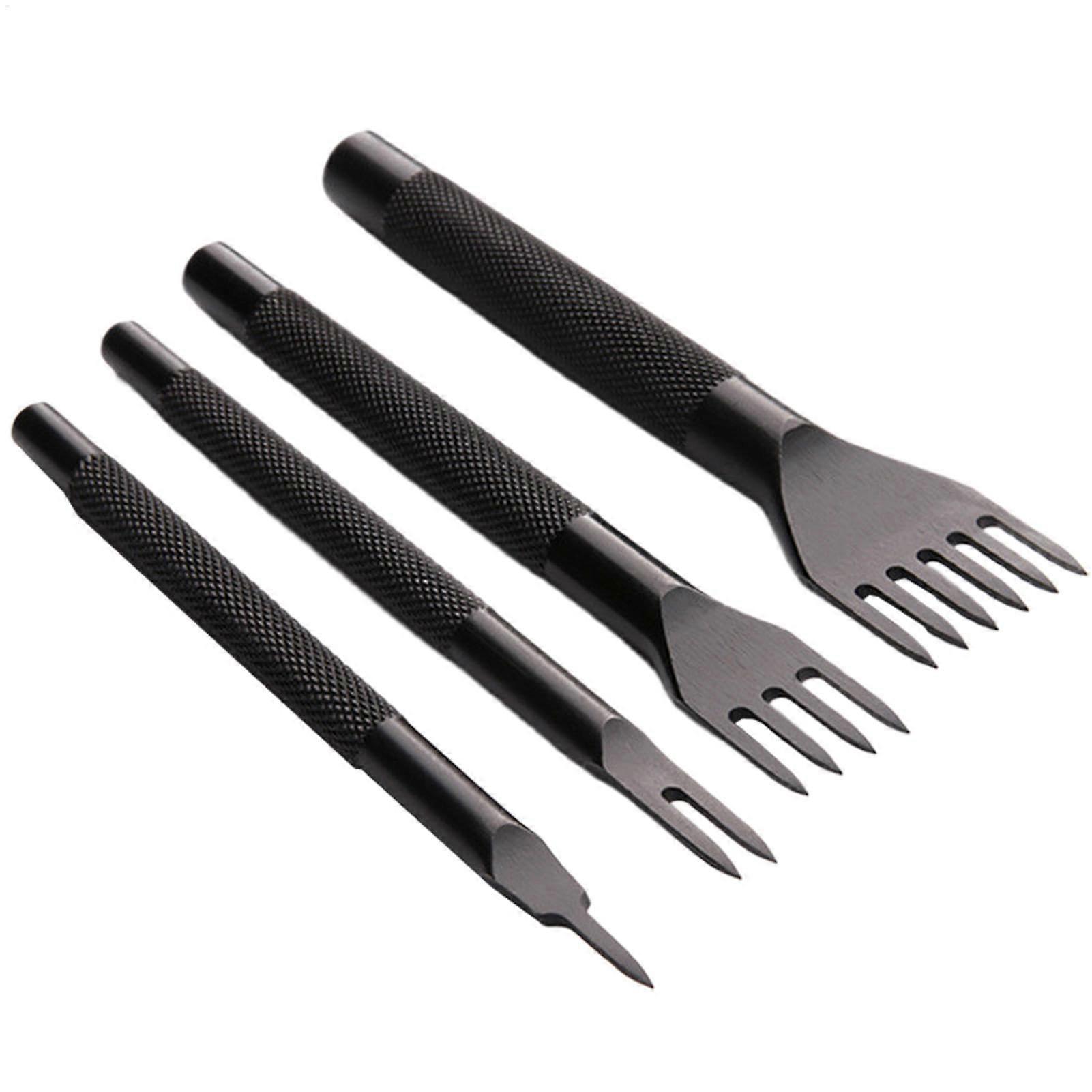 Leather Hole Punch Set - Black Leather Craft Tool with 1/2/4/6 Prong Sizes for Key Bags and Purses