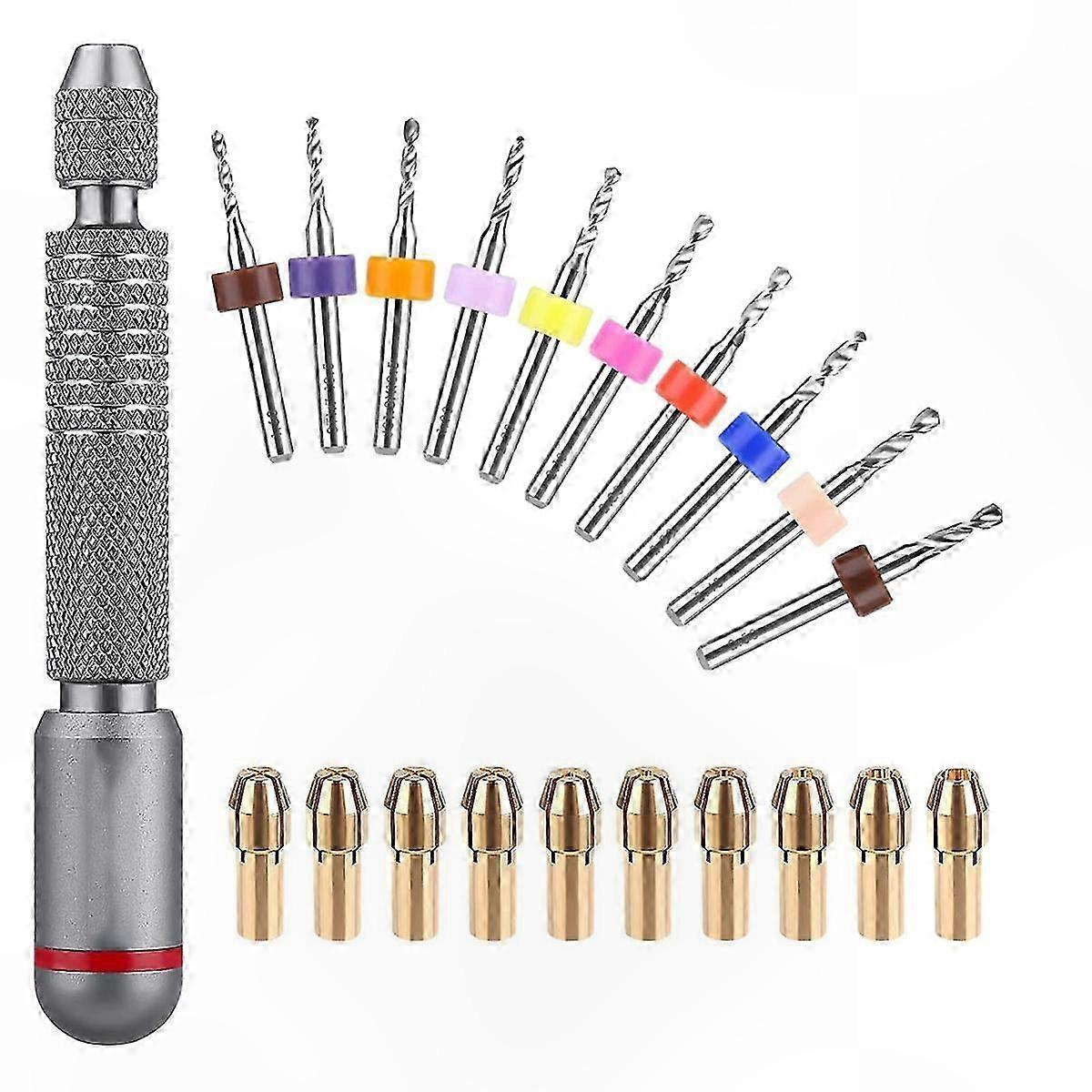 10Pcs Mini Pin Vise Drill Bits & 10Pcs Micro Chuck Collet Set for Metalworking Projects