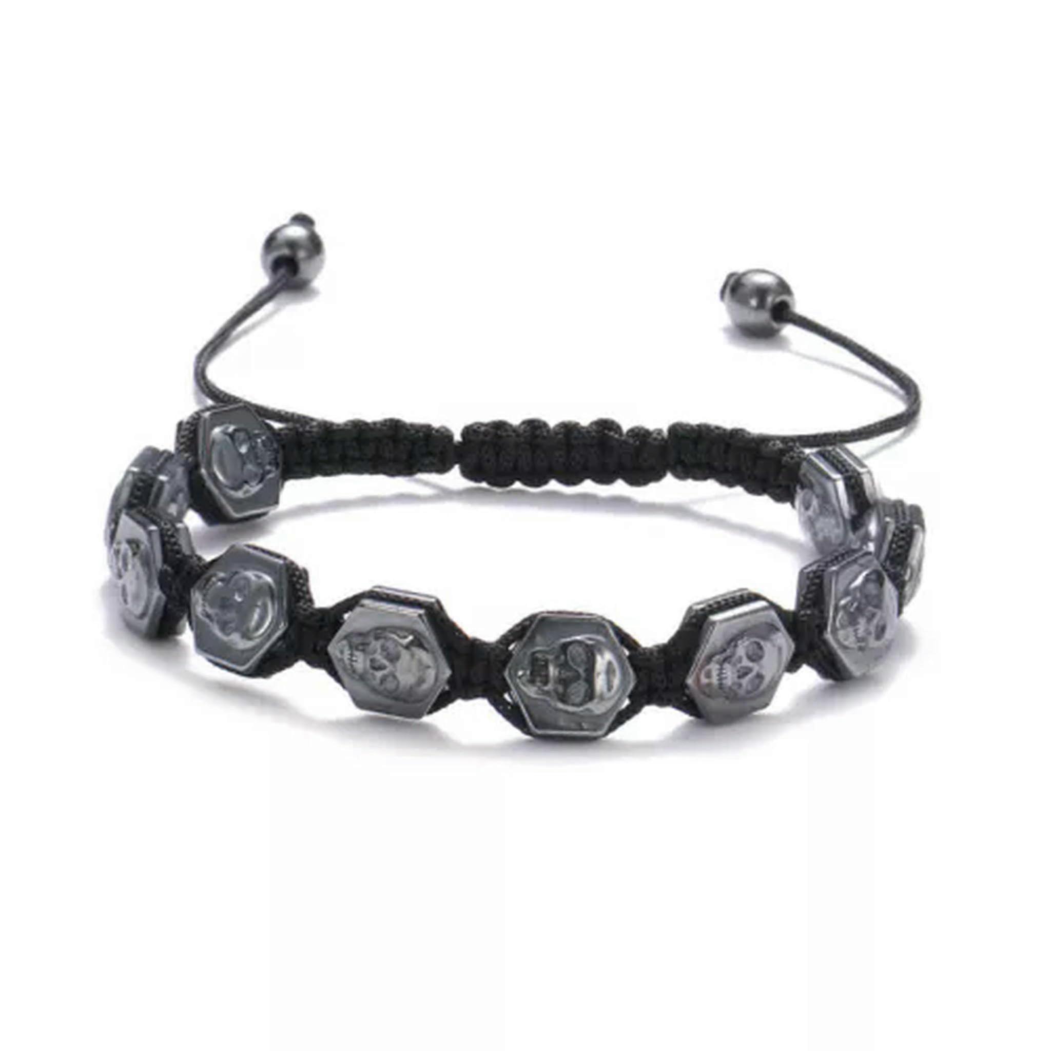 Charm Punk Hematite Gemstone Adjustable Bead Stone Bracelet Model 05 Unisex One Size Silver Gray