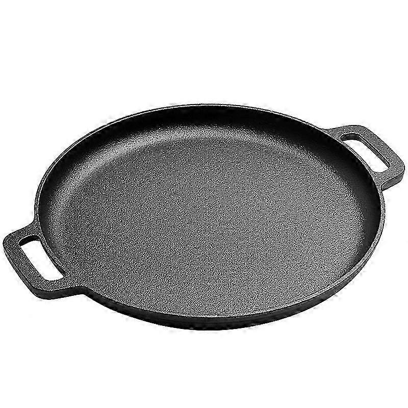 Cast Iron Pizza Pan Steel Pizza Cooker with Easy Grip Handles Deep Stone for Oven or Griddle for Gas,35x35cm