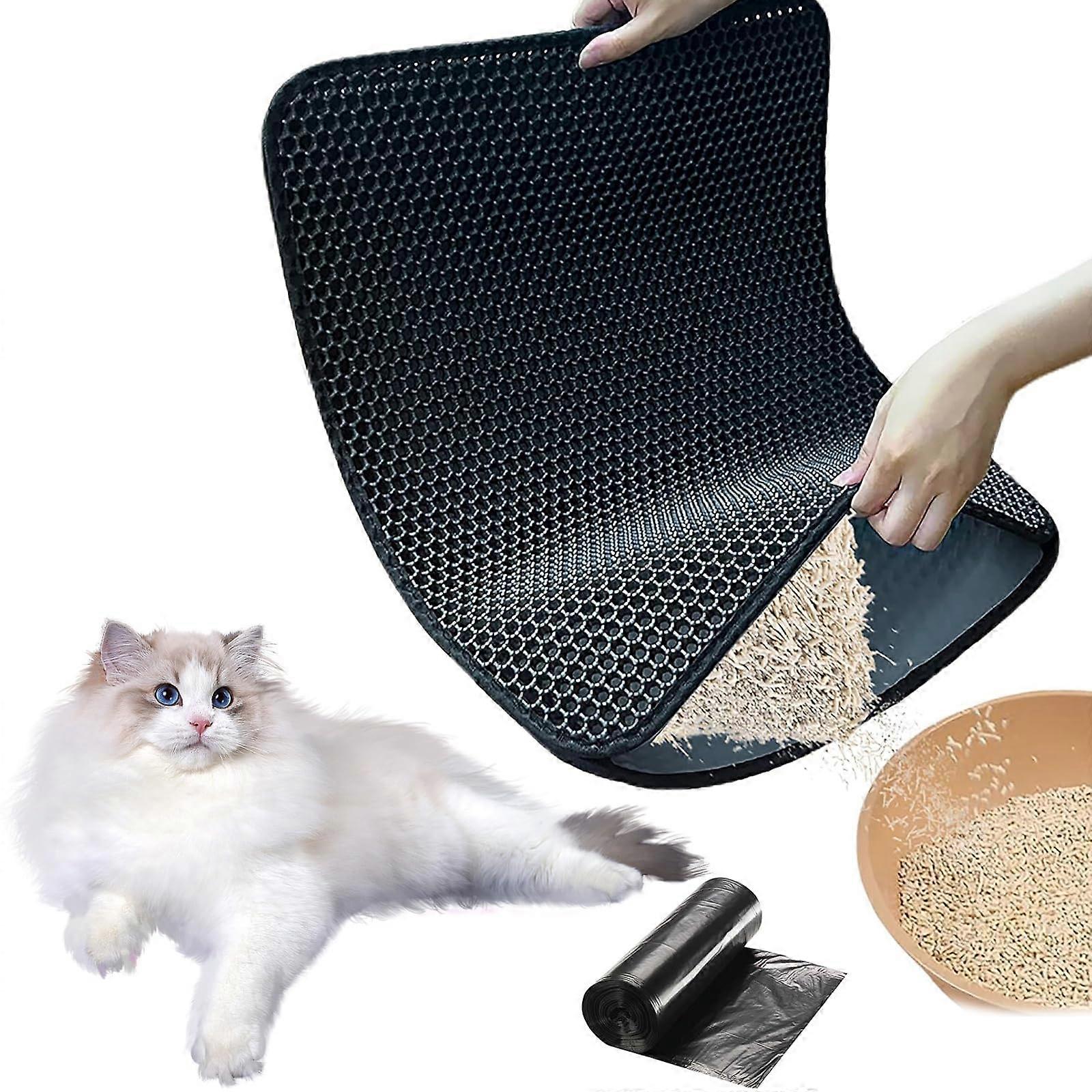 Cat Litter Tray Mat, 60x90cm, Double Layer, NonSlip, Waterproof, Black
