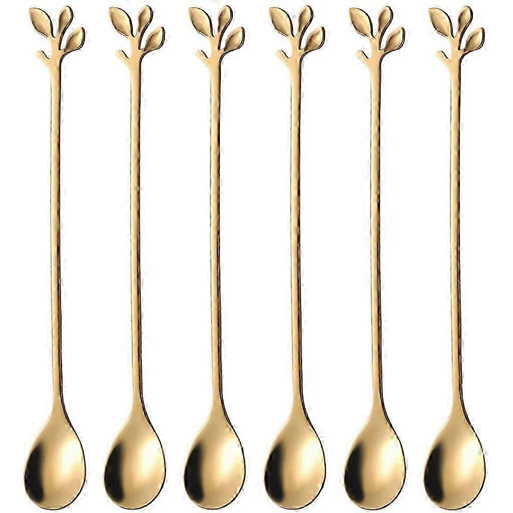 6 Pack Stainless Steel Leaf Shape Coffee Spoon Tableware Dessert Spoons Stirring