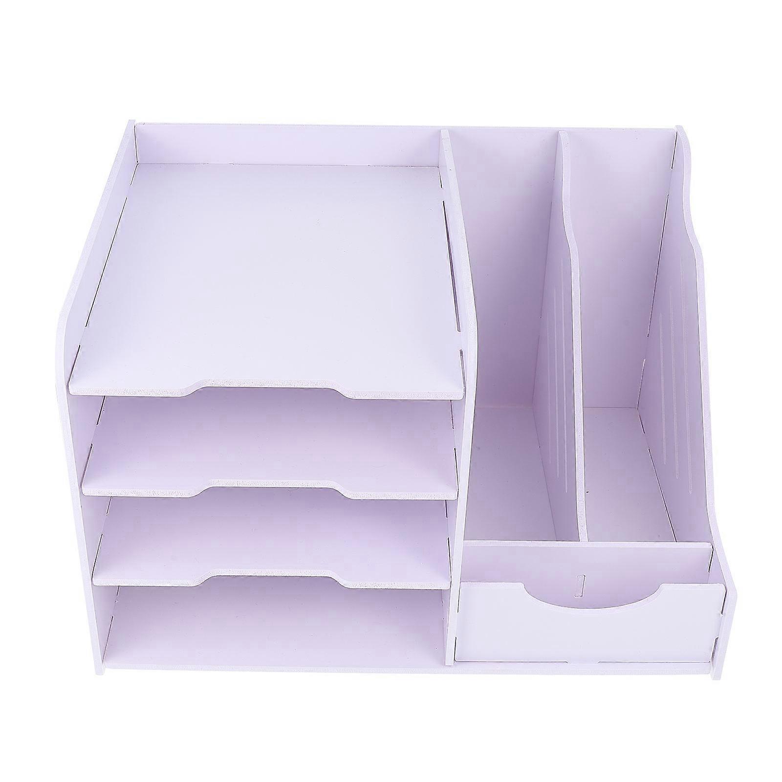 Desktop Bookshelf Multi-Layer File Rack for File Storage 1Pcs White