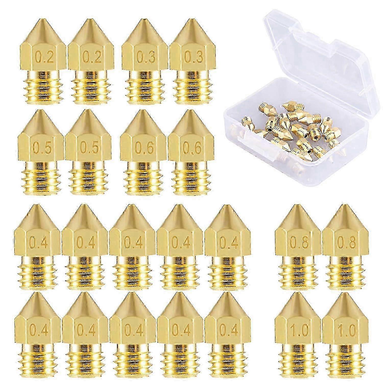 MK8 Nozzle Set for Makerbot CR-10 3D Printer - 22-Piece Assortment (0.2mm to 1.0mm) Compatible with Various Filaments
