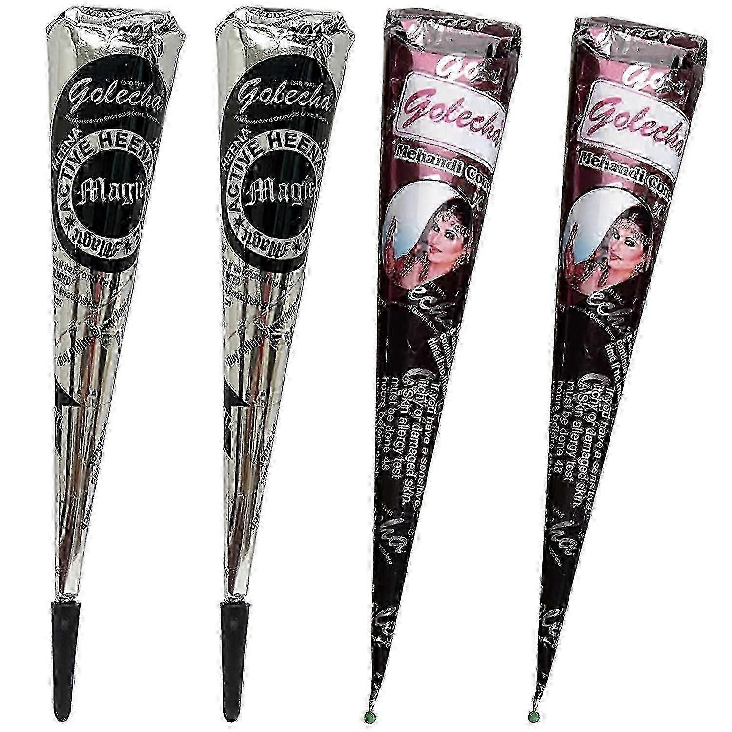 4-Pack Natural Henna Temporary Tattoo Stickers in Black and Brown with Stencils for Easy Application