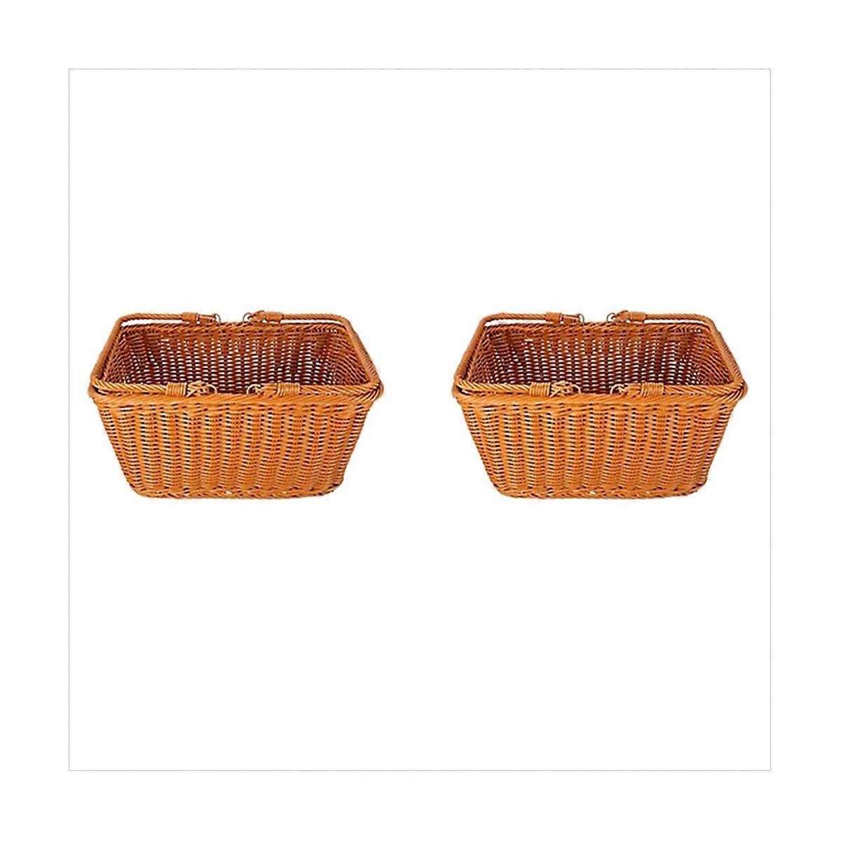 2X Artificial Rattan Handmade Portable Picnic Basket Rattan Woven Supermarket Shopping Basket Rattan