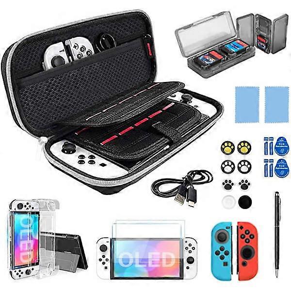 21-in-1 OLED Case with Accessory Kit for Nintendo Switch, Black, 23 cm