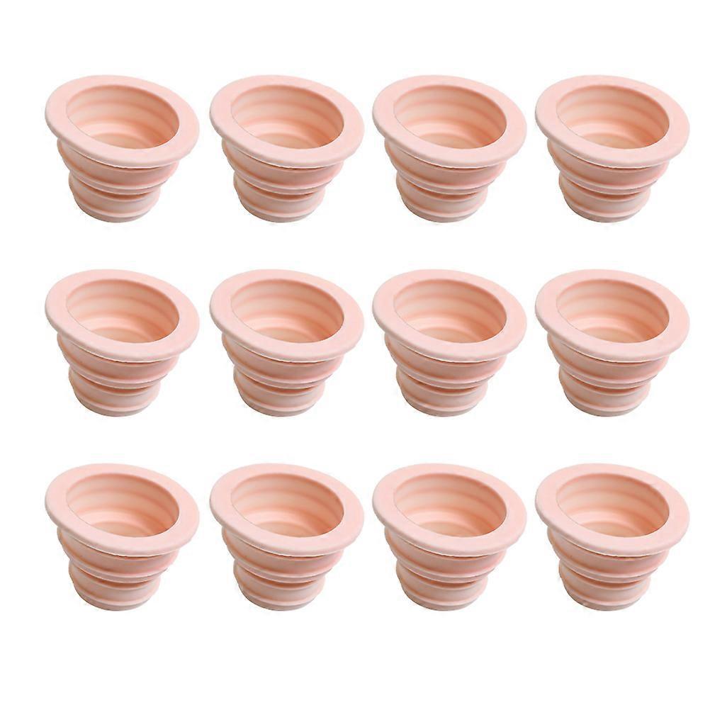 12Pcs Round Telescopic Sink Drain Cover For Kitchen And Bathroom Drainage In Pink Designed For Sealing