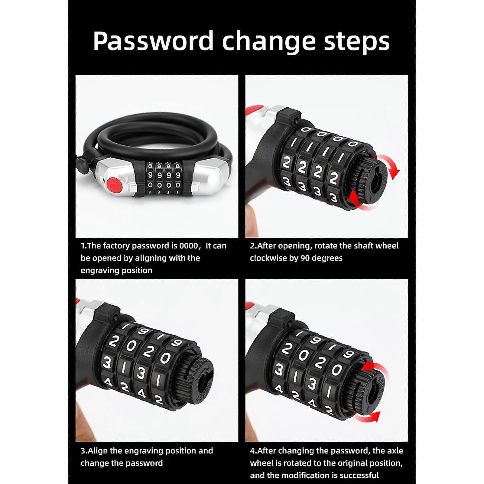 4-Digit Code Anti Theft Bike Lock 1.2m Cable with LED Light