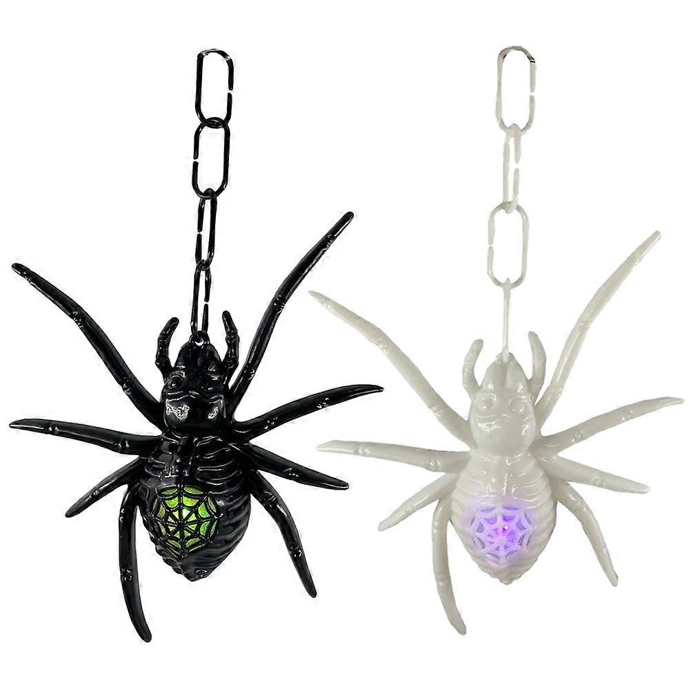 Glow in Dark Spider Pendant for Halloween Scene Decoration 2Pcs Plastic Spiders
