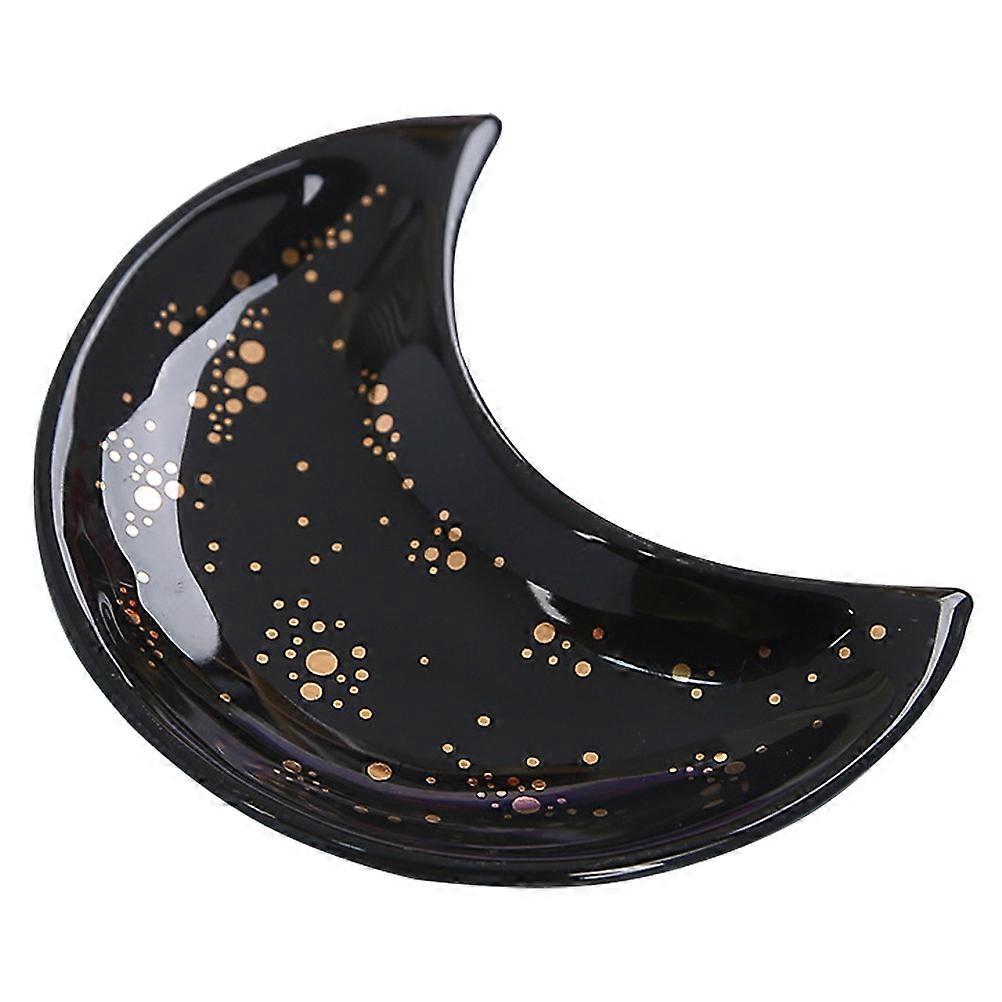 Ceramic Moon Plate Multi-Purpose Tray for Storage Use 1Pcs Black
