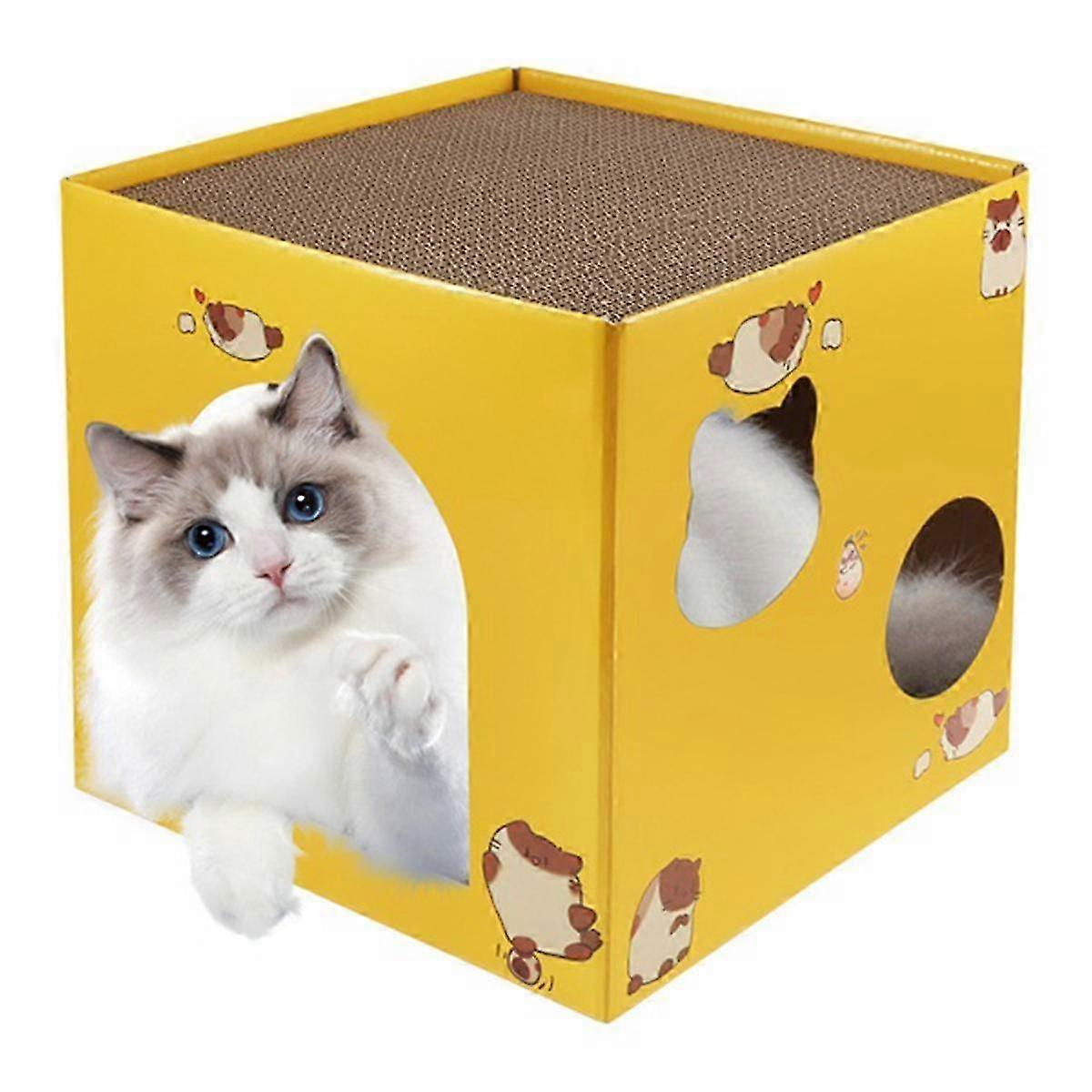 Cat Cardboard House with Scratch Pads: Bed for Cats of Any Size - Safe, Fun & Comfortable