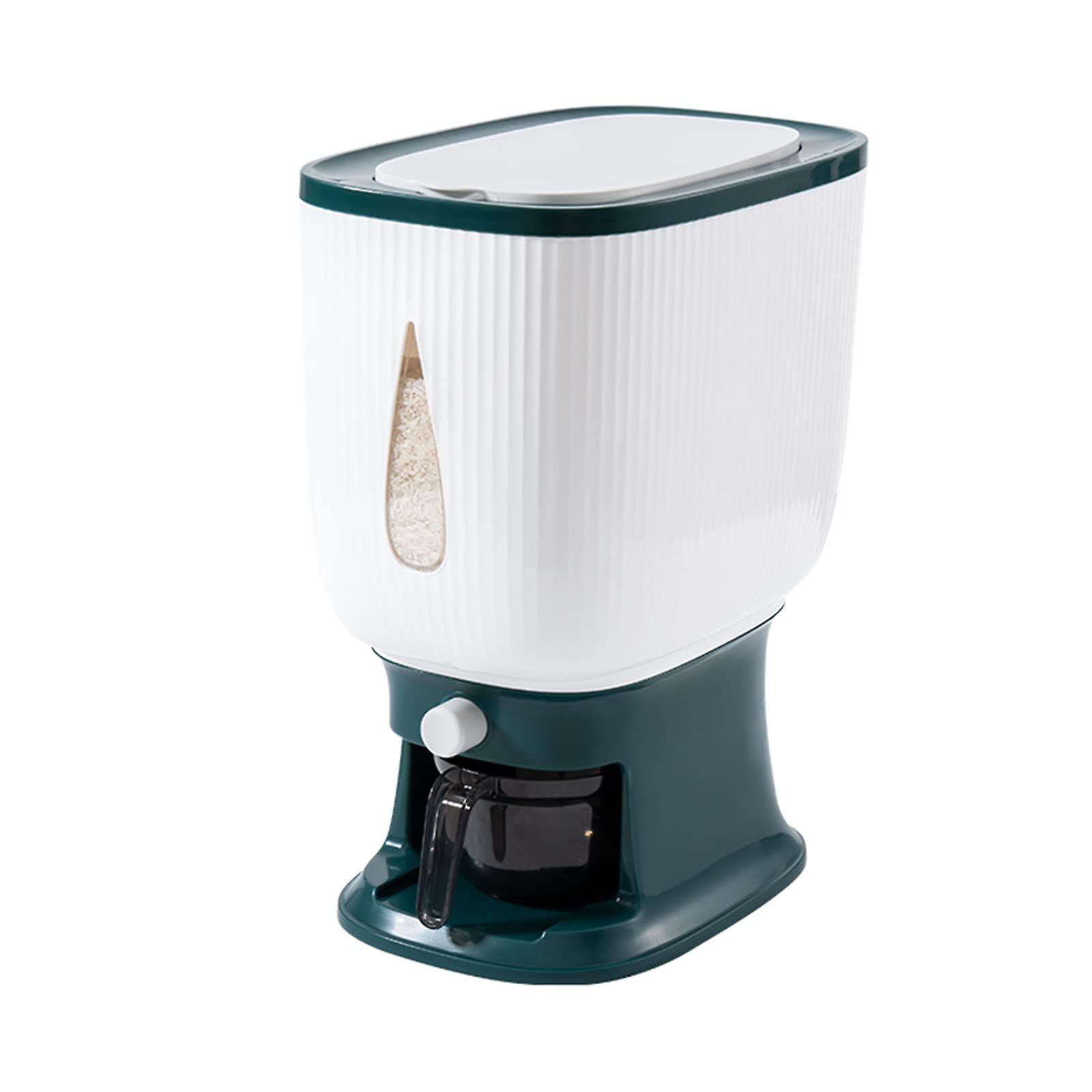 Rice Dispenser 10Kg Capacity, Sealed Rice Storage Container, MoistureProof, Measuring Cylinder, Green