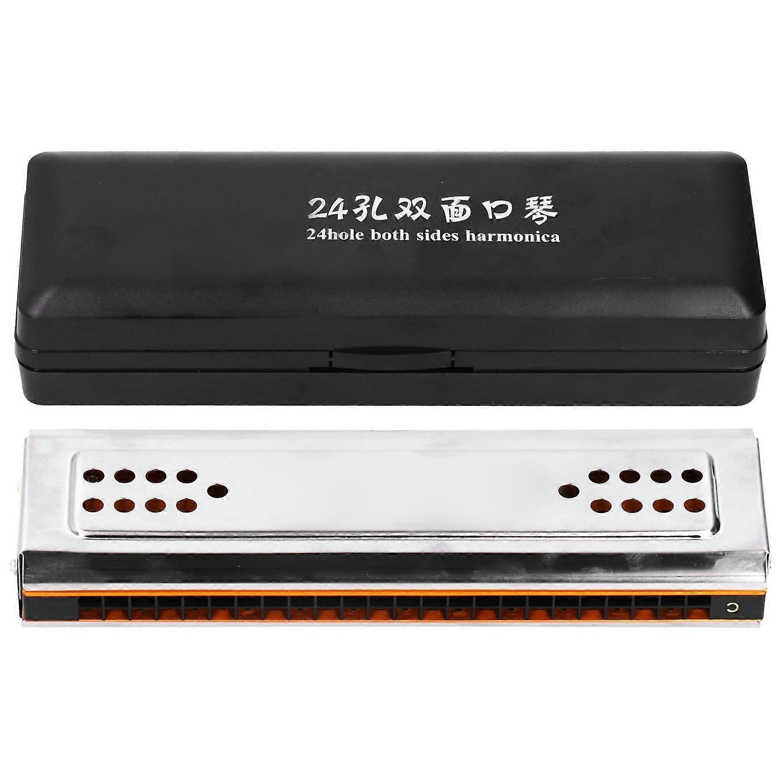24 Hole Tremolo Harmonica in C and G Key Double-Side Design Musical Instrument for Beginner with Carrying Box