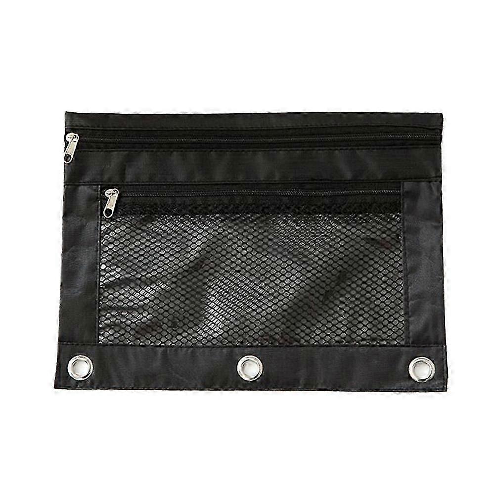 Durable Oxford Fabric 3 Ring Pencil Cases with Zippered Closure Clear Window