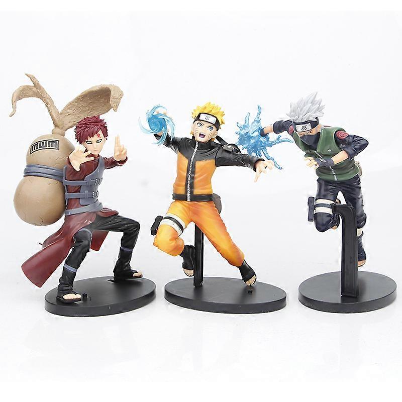 3pc Naruto Anime Figure Uzumaki Naruto Hatake Kakashi Gaara Combat Version Action Figure Collection Model 18cm