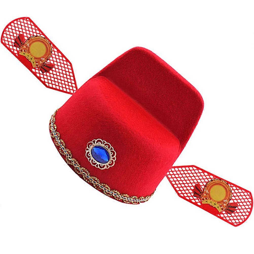 Red Chinese Style Hat Cosplay Hat Felt Headdress 2Pcs Performance Prop