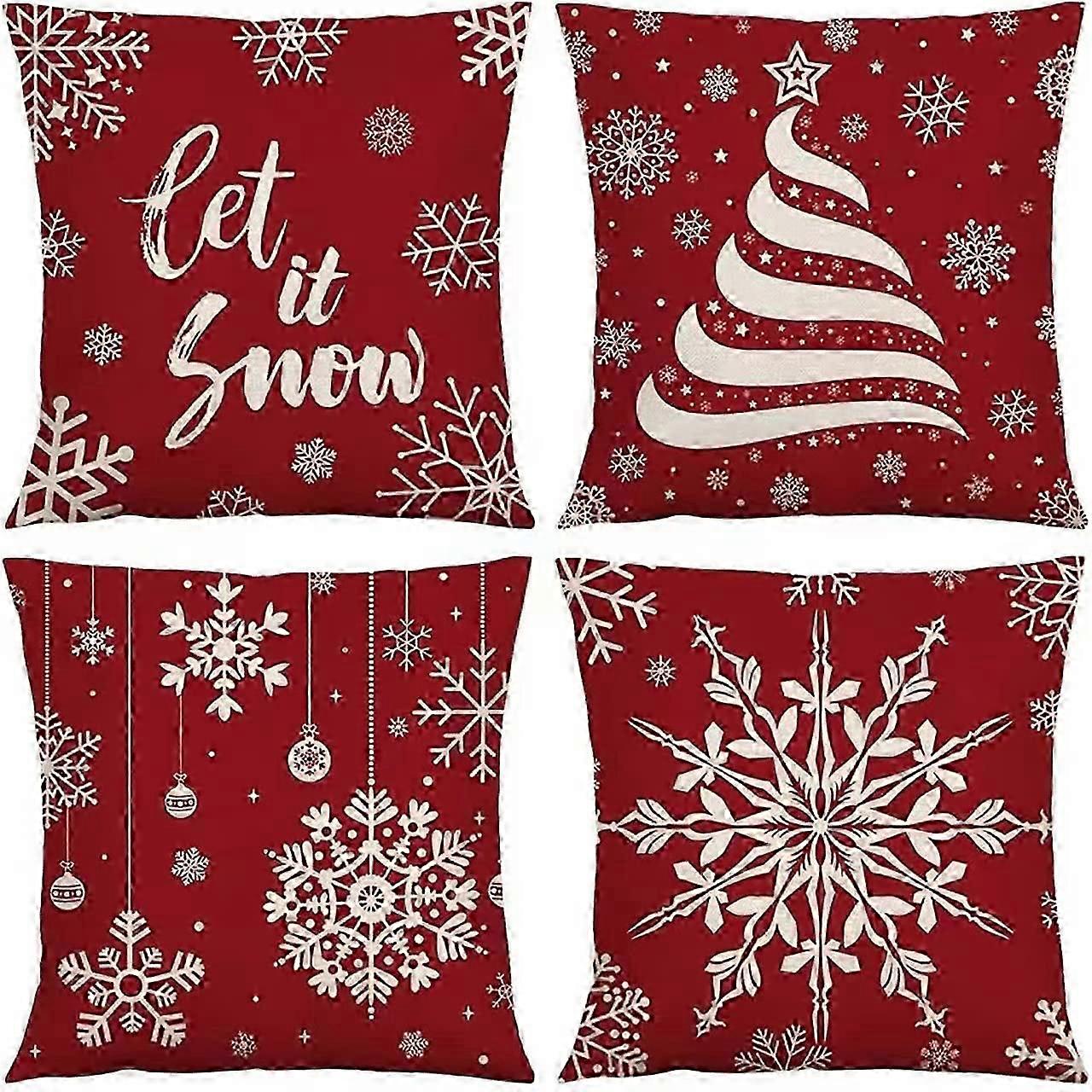 Christmas Throw Pillow Covers 18x18in Set of 4 Holiday Decor