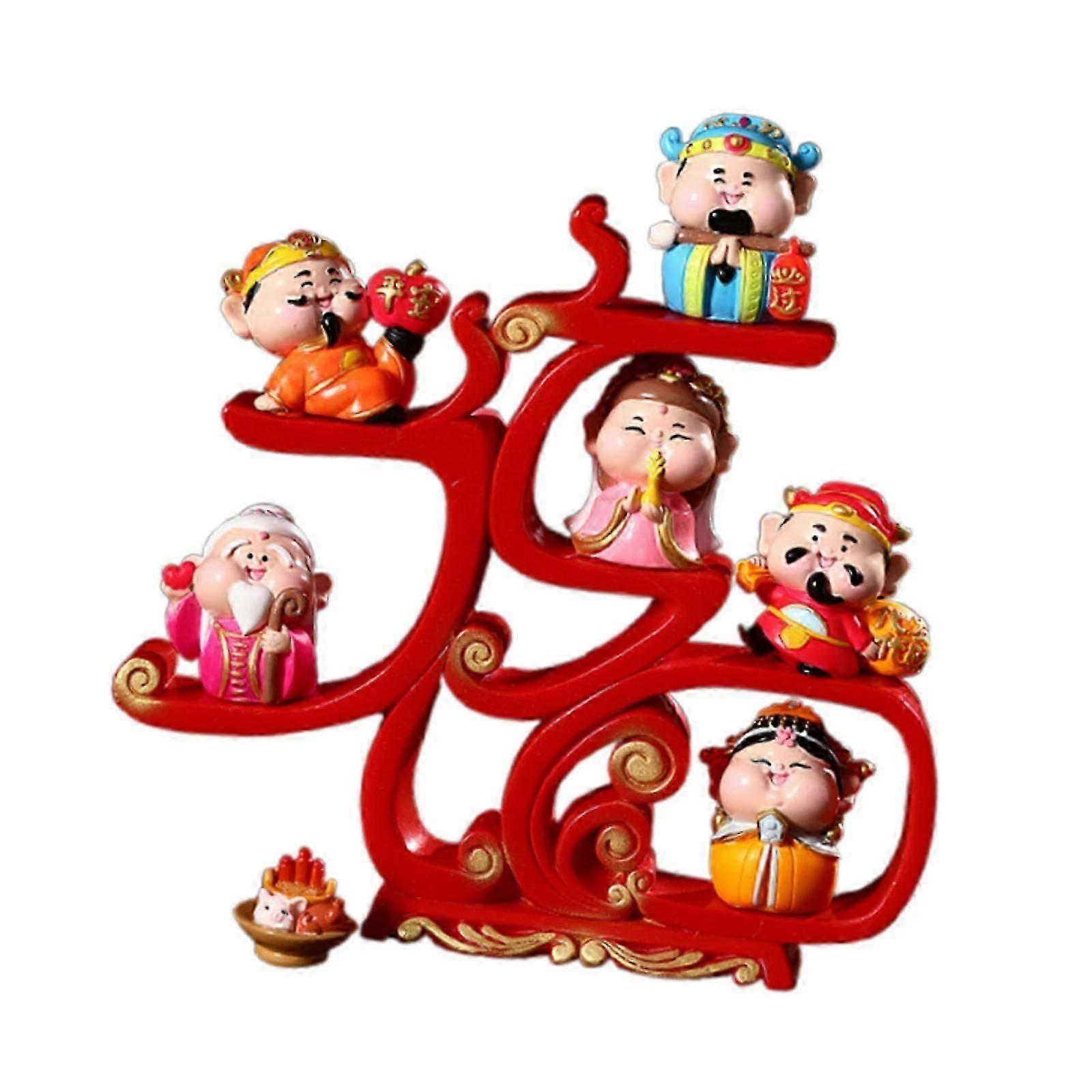 6x Lucky Fortune Figurine Collectible Decorative Traditional Holiday Statues Red Dispaly Frame