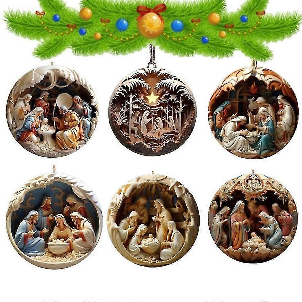 6stk julekrybbe scene ornamenter, akryl julekrybbe, hængende ornament julekrybbe vedhæng