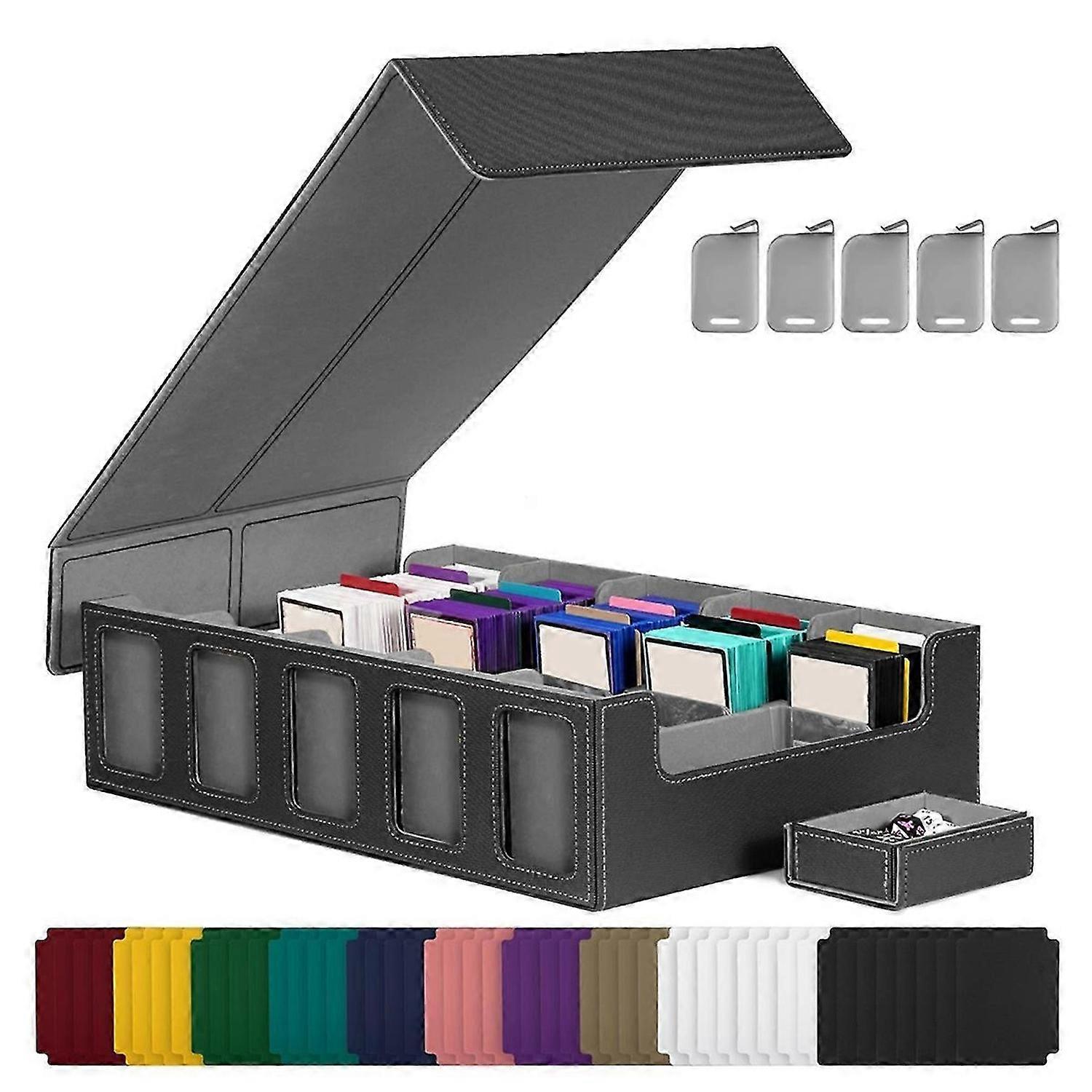 Trading Card Storage Box with Window 5-Row Deck Case Black+Gray