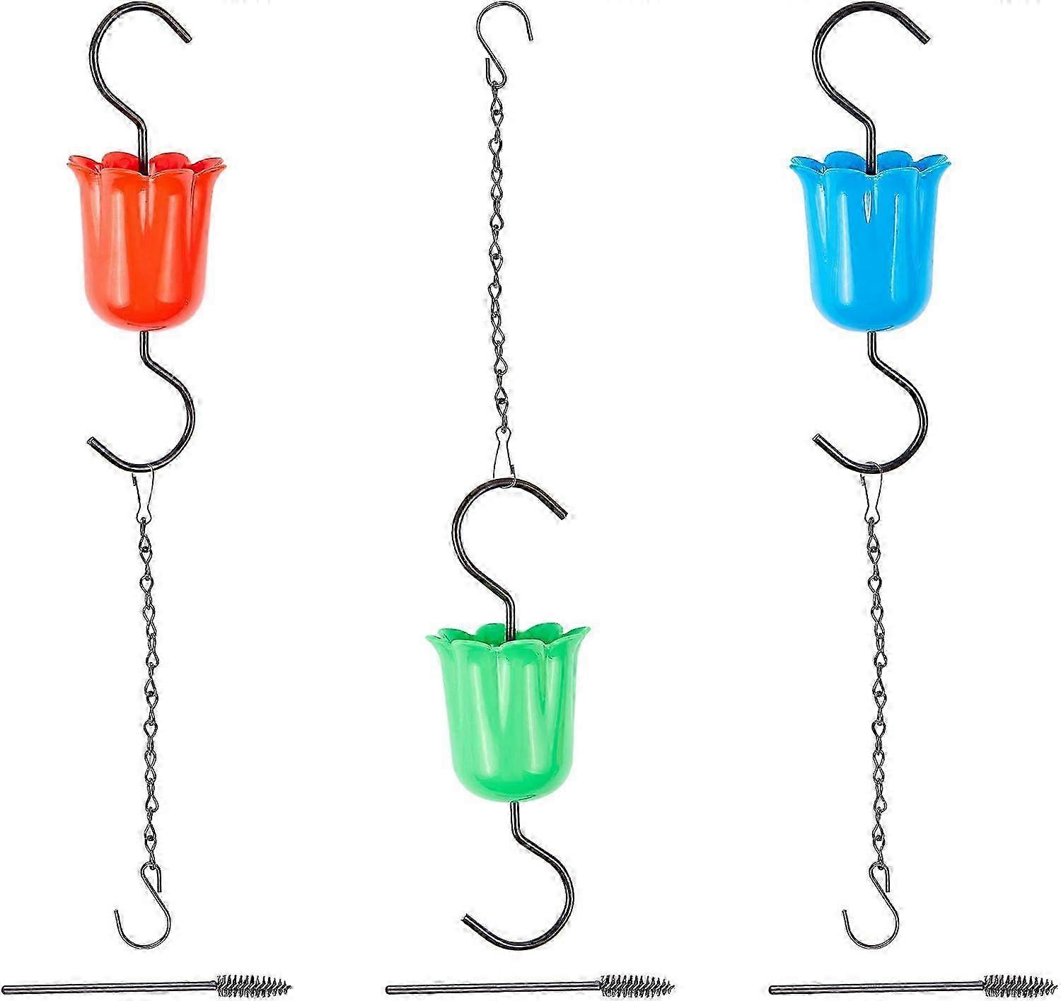 Ant Moat for Hummingbird Feeder 3Pcs, Flower Hummingbird Feeders Accessory with Hooks, Iron Hanging Chains and Brushes