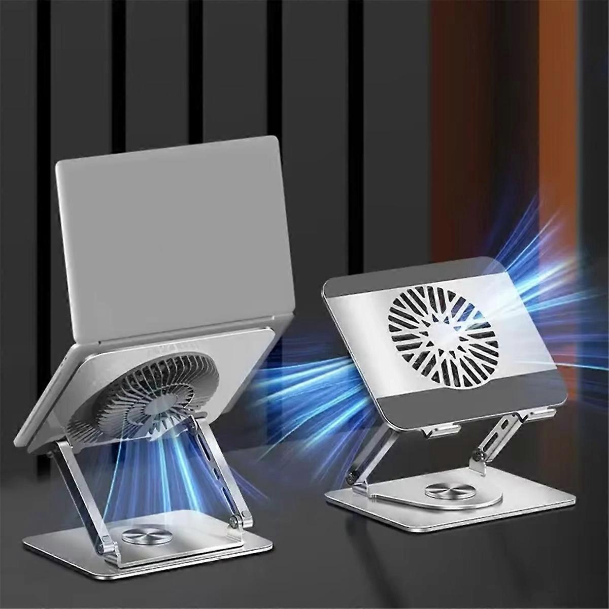 Desktop Notebook Holder 360 Rotation Metal Laptop Raiser with Fan for Gaming Universal Dual Shaft Paid Stand Grey