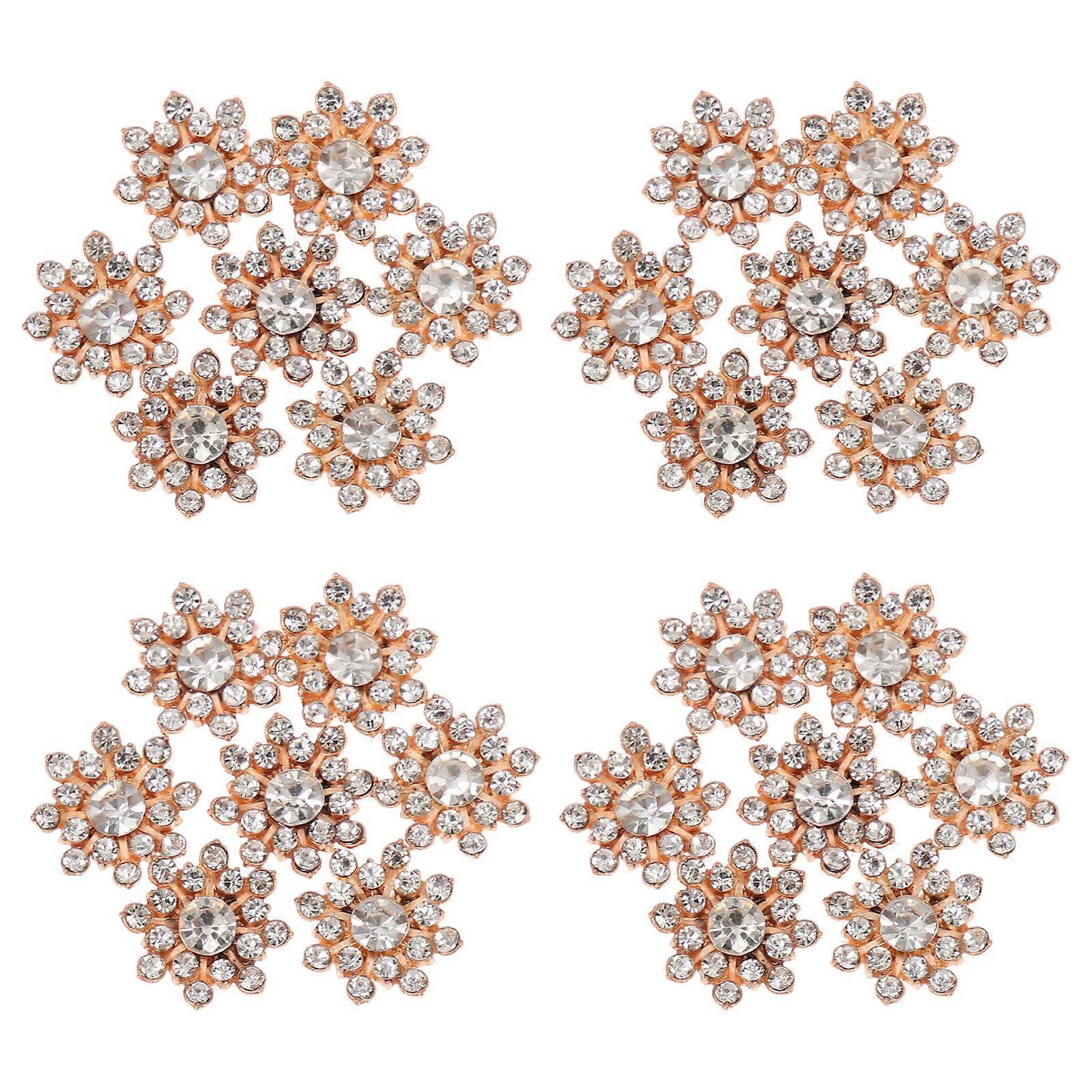Metal Snowflake Rhinestone Buttons for Clothing Decor 30Pcs Rose Gold