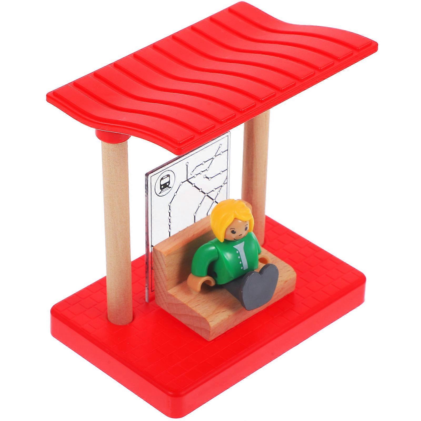 Wooden Railway Station Platform Toy for Kids 3Sets Early Learning Model