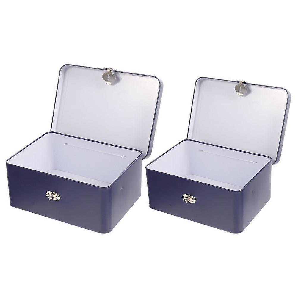 Tinplate Box with Lock for Storage 2Pcs Retro Desktop Storage Box