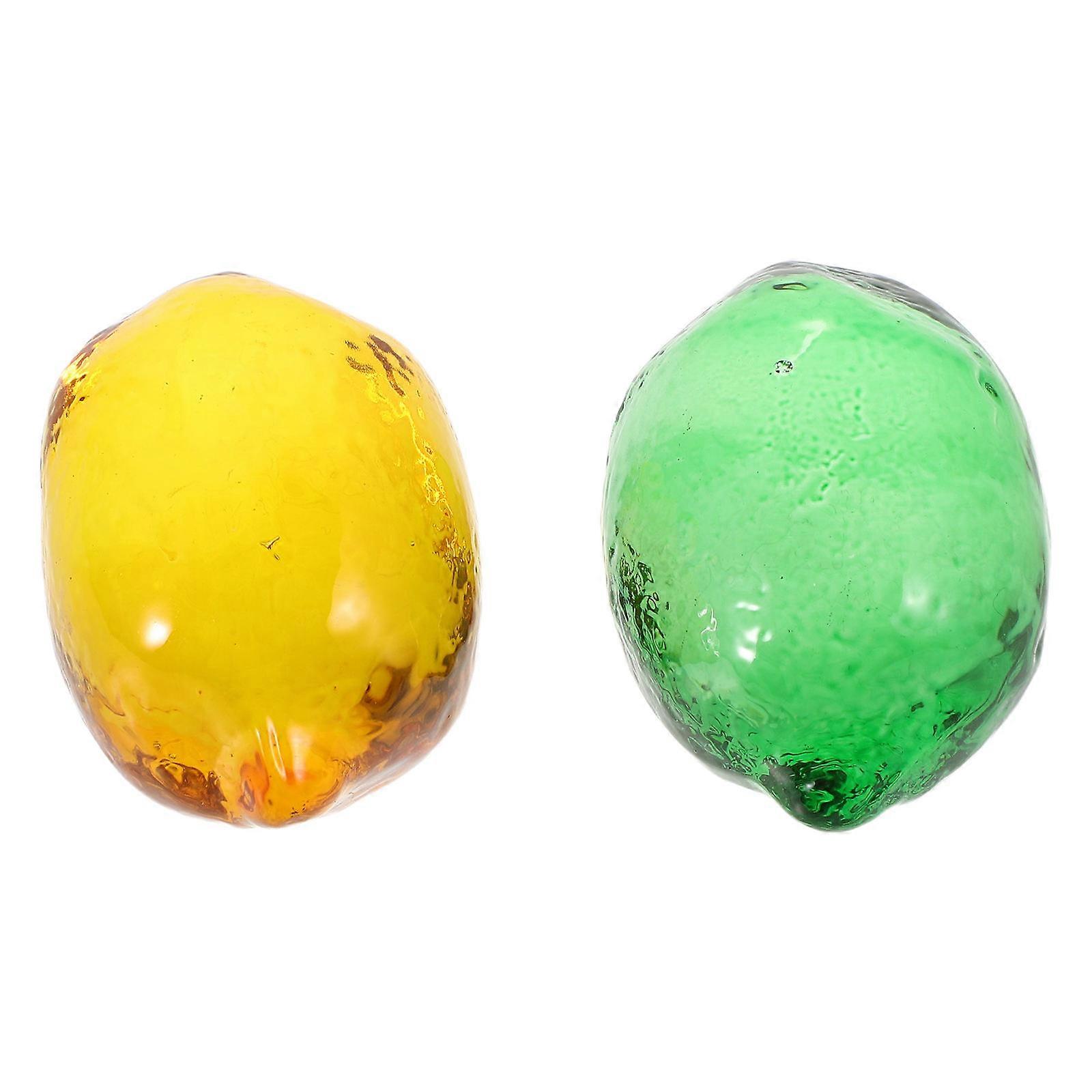 Water Crystal Lemon Statue for Table Centerpiece 2Pcs Glass Decor