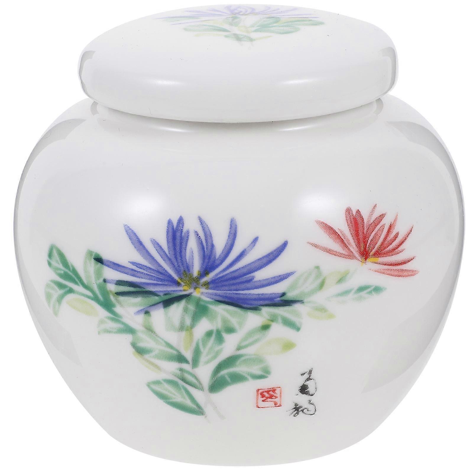 3Pcs Hand Printed Square Ceramic Jars For Moisture Protection And Stylish Desktop Decoration 4.1X4.1X10.6In