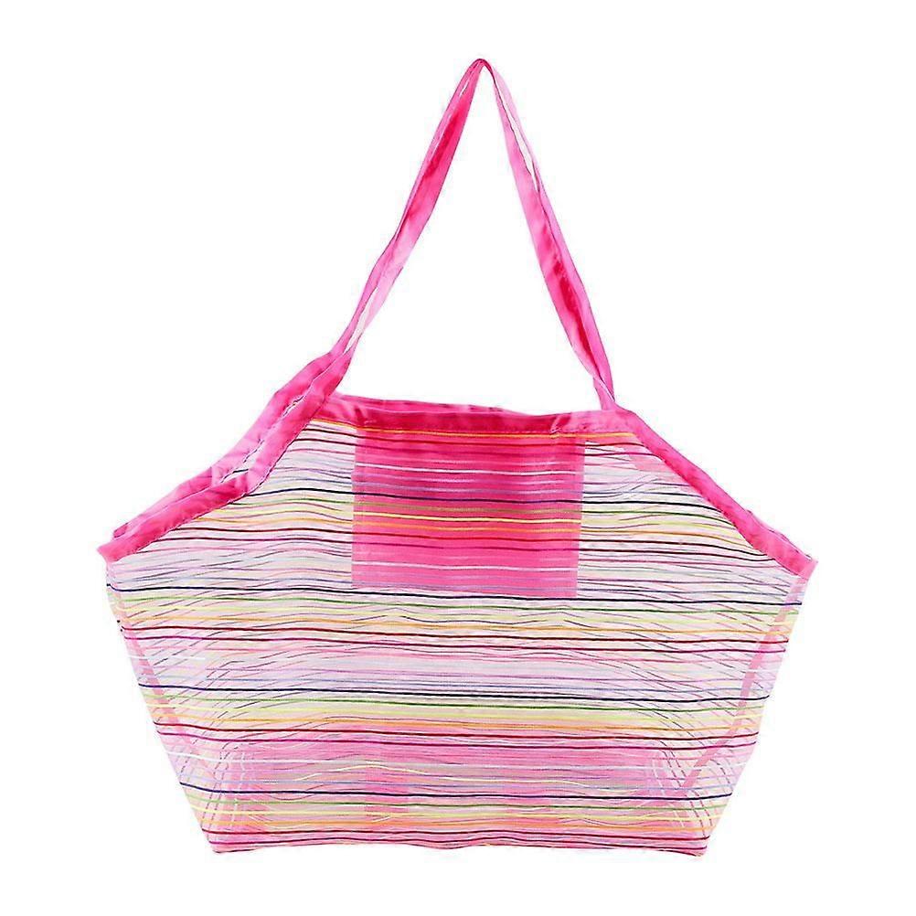 1 piece portable beach play bag toy storage bag large capacity pink one shoulder sandproof mesh bag with compartment pockets suitable for pool beach t