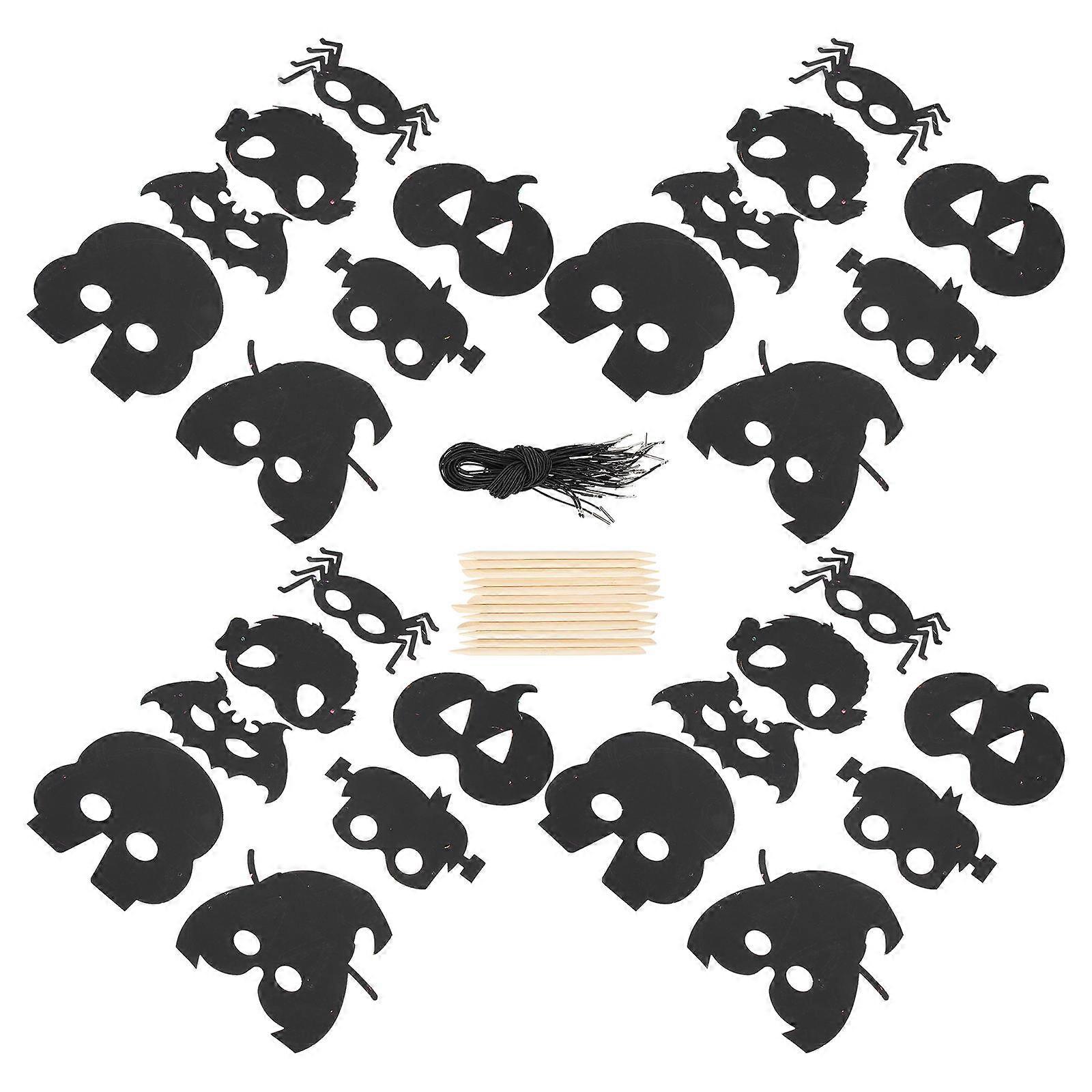 Decorative Halloween Crafts 56Pcs DIY Scratch Masks For Children Party Masks Enhancing Festive Atmosphere