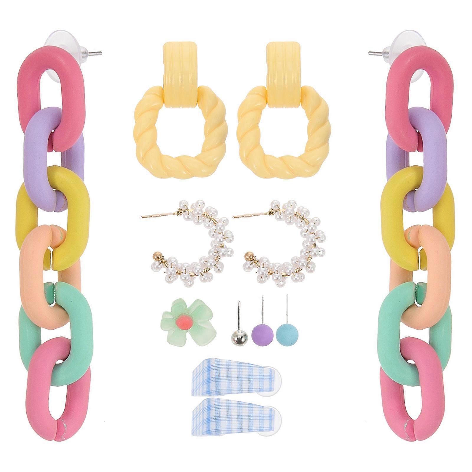 Chunky Chain Earrings 5 Sets Creative Design Women Assorted Color Decorative Fashion Accessory