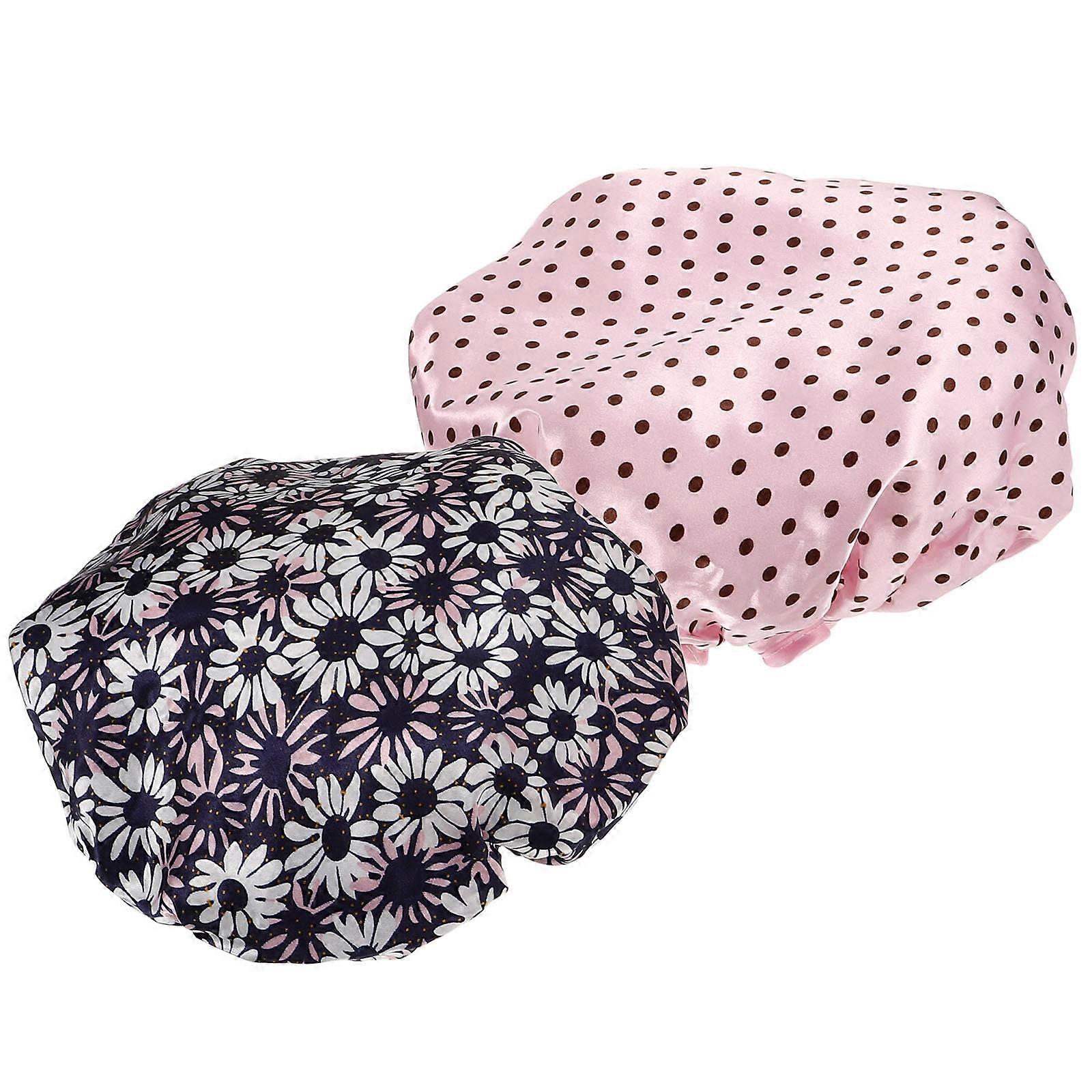 Washable Shower Cap Women's Waterproof Double Layer Bathing Elastic 2Set