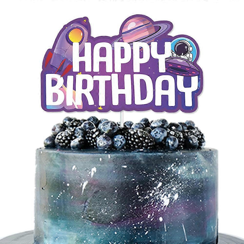 Outer space planet astronaut theme birthday party decoration starry sky birthday pull flag spiral cake insert large insert