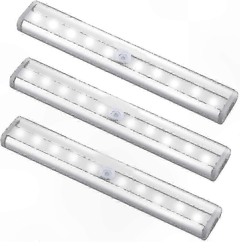 10 LED Motion Sensor Light Bar, 3-Pack Wireless Wardrobe Lamp