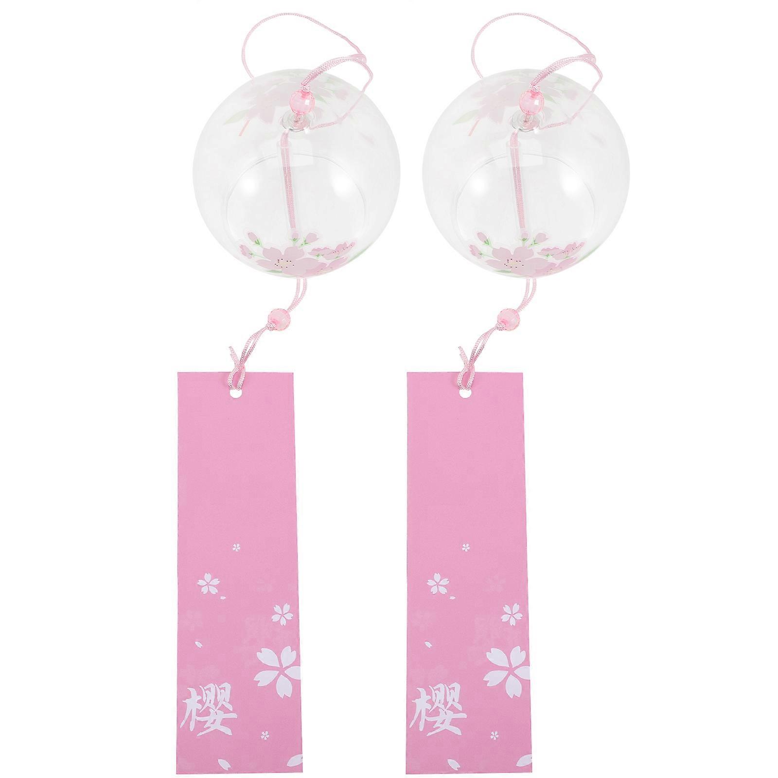 Pink Japanese Style Glass Wind Chimes for Window Decor 6Pcs Hanging Bells