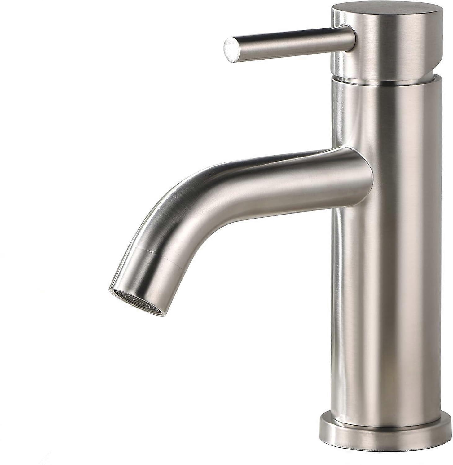 Single Lever Brushed Nickel Basin Tap Modern Sink Faucet with 2 Supply Hoses for Single Hole Installation