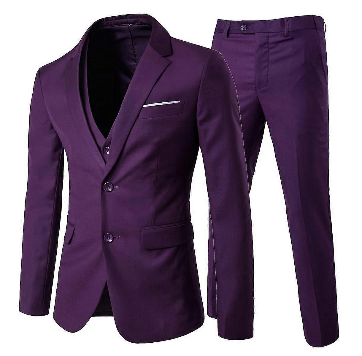 Cloudstyle Men's 3 Piece Formal Business 2 Buttons Slim Fit Solid Color Suit Set
