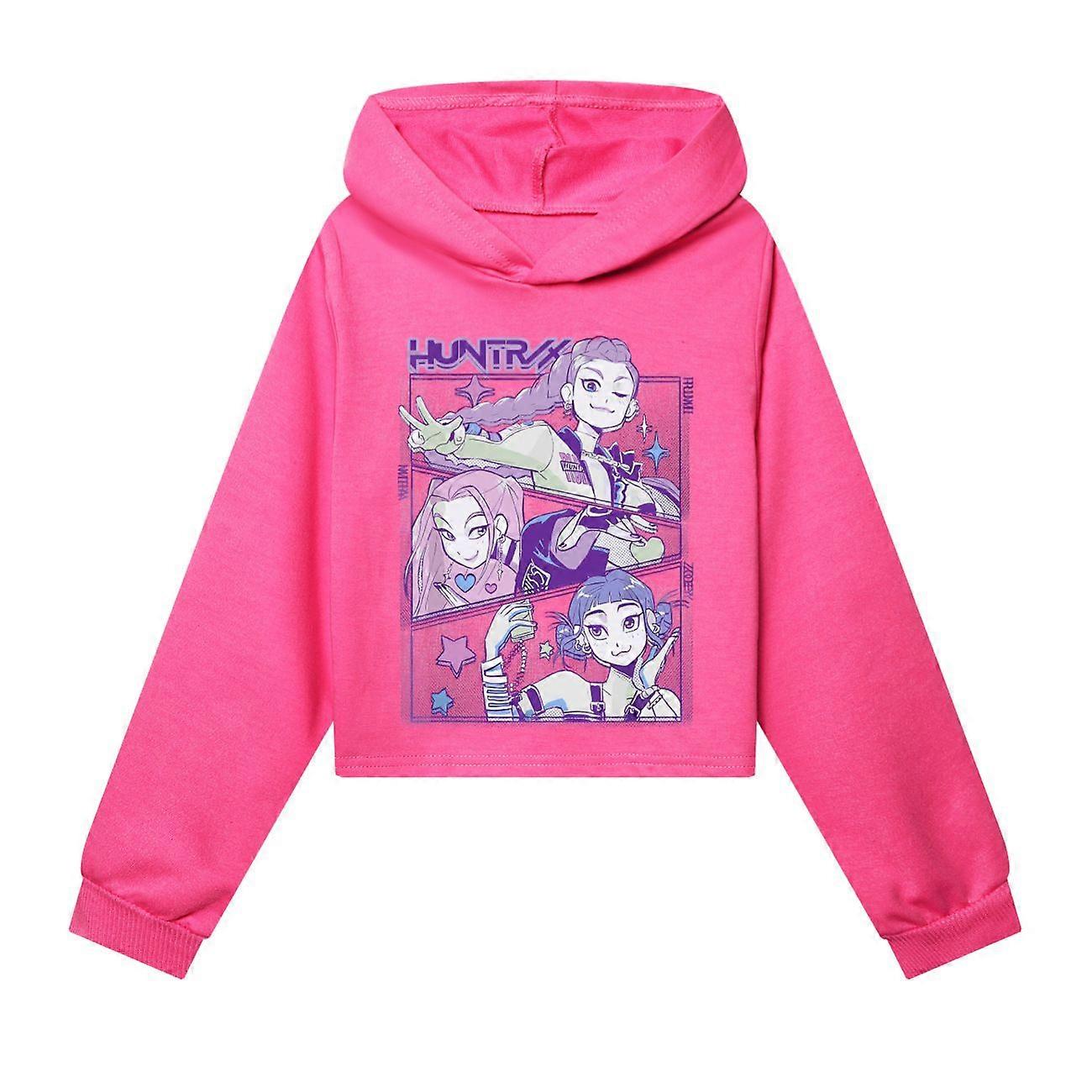 K-Pop Demon Hunters Girls' Cropped Hoodie, Trendy Kpop Inspired Outfit with Stylish Print for Kids' Casual Wear, School and Daily Activities