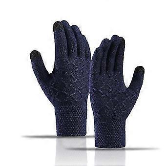 Touchscreen-Handschuhe für Herren Winter Warmes Fleecefutter Strickhandschuhe Dehnbare Sporthandschuhe für kaltes WetterMarineblau