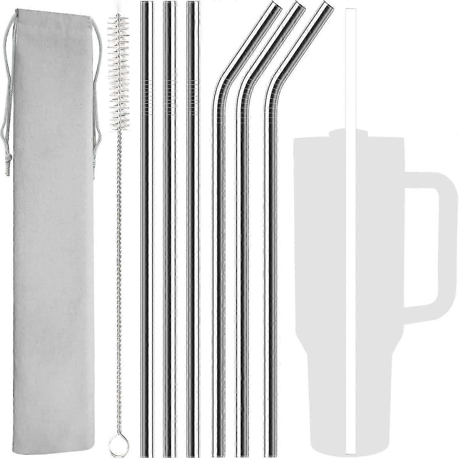 スタンレーアドベンチャートラベルタンブラー用の6パックステンレス鋼ストロー交換用40オンス、スタンレー40オンスと互換性のあるクリーニングブラシ付き再利用可能なストロー