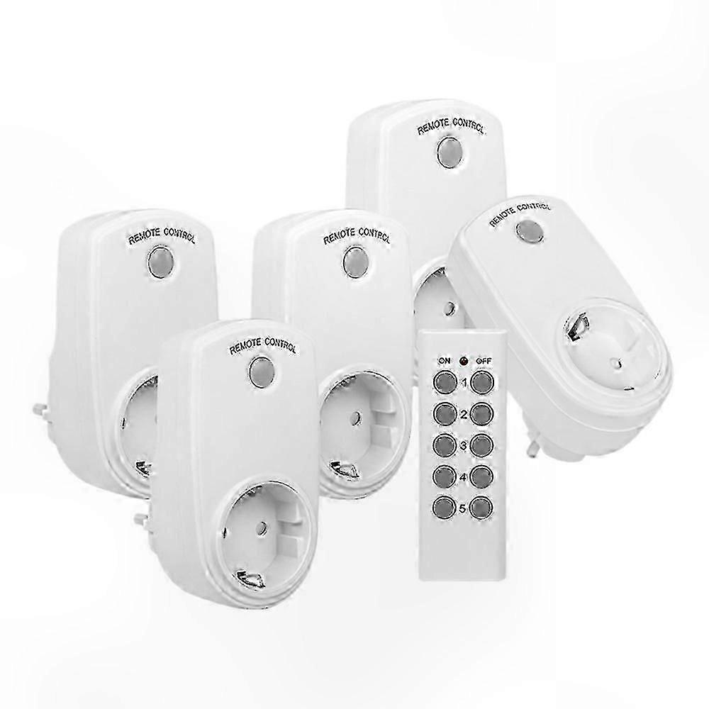 6 Pcs Wireless Remote Control Smart Outlet Switch Set for Lights Fans Small Appliances Long Range EU Plug