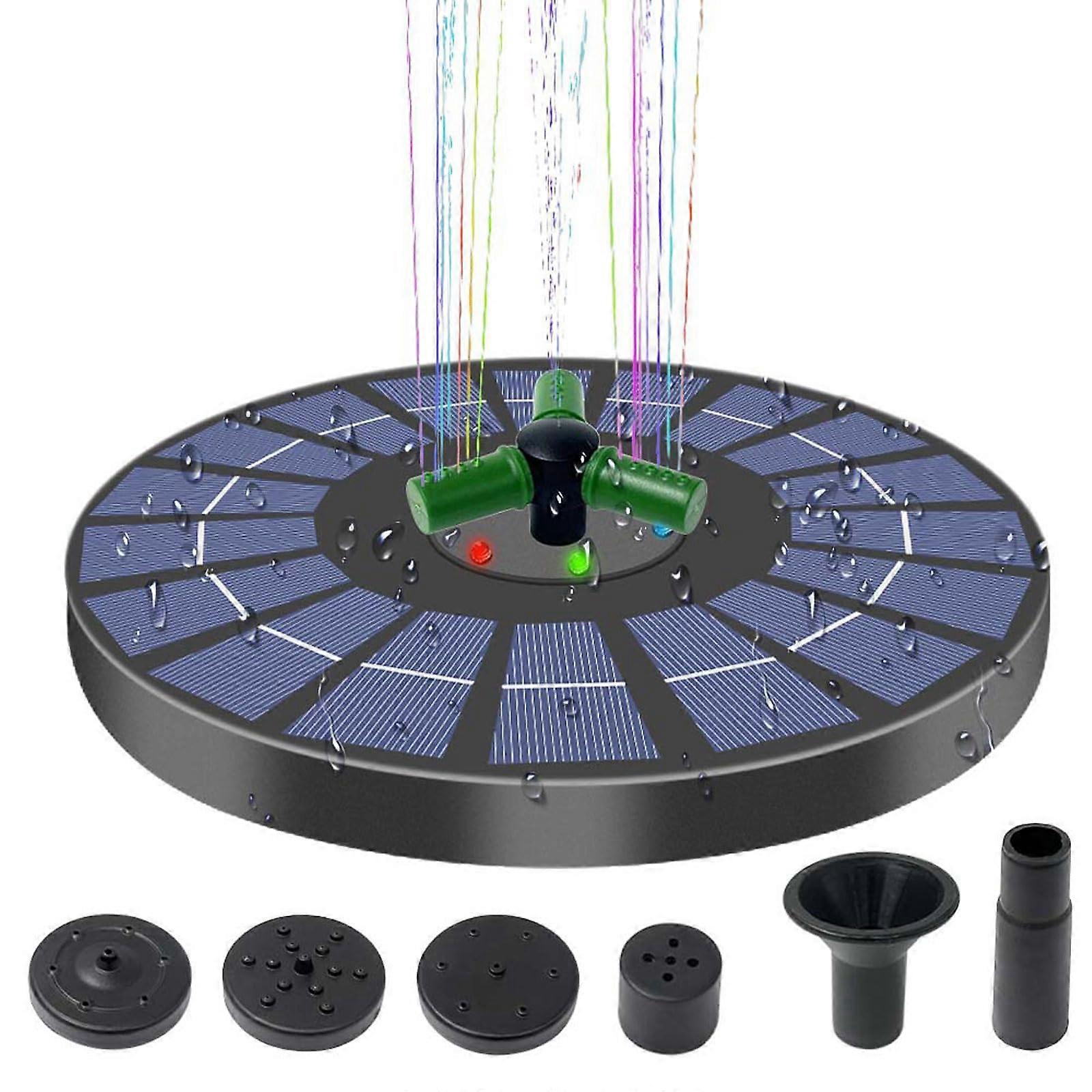 Solar Powered Water Feature Pump With RGB Lights For Fountain Use Built In 1500mAh Battery 23 Cm