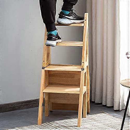 Multifunctional Wooden Folding Chair 4Step SpaceSaving Step Stool For Kitchen, Office, Library