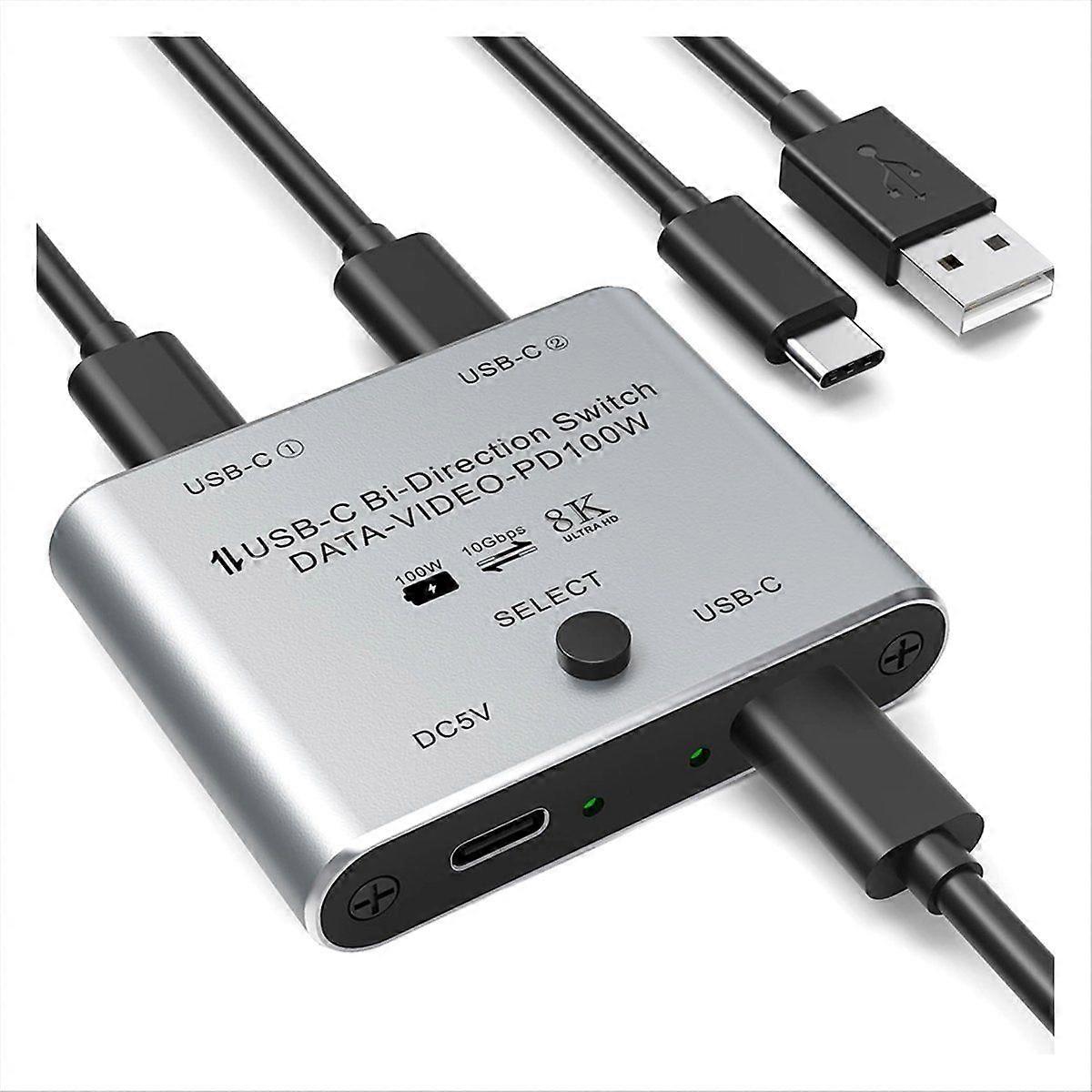 8K USB C Switch Bi-Directional USB-C KVM Switcher Supports 8K 60Hz/4K144Hz Video 100W PD 10Gbps Dat
