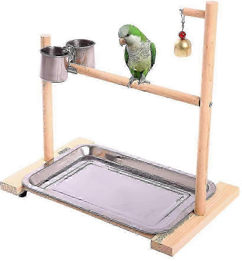 Parrot Perch Playstand Tabletop Play Gyms with Feeder Cup Bowl Tray