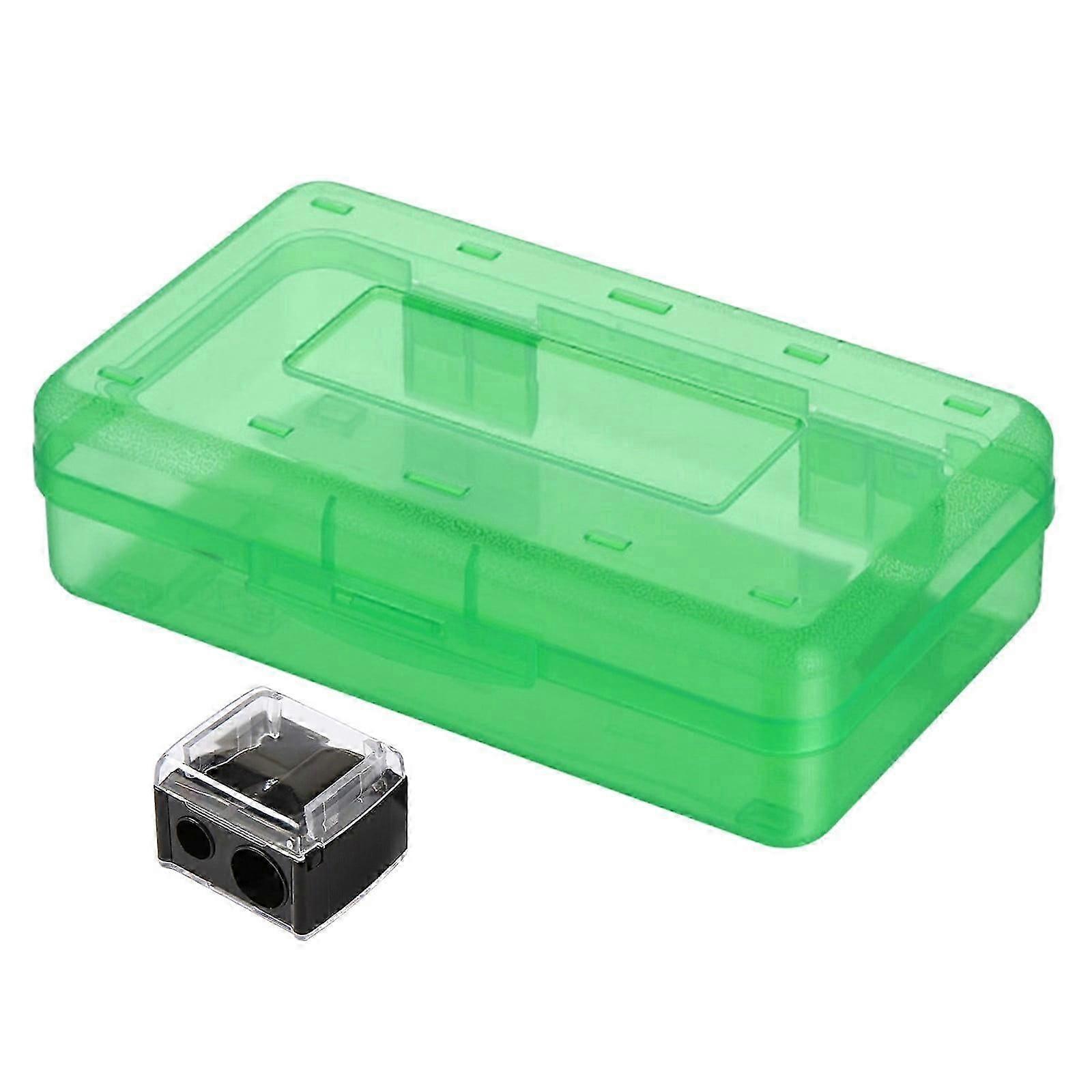 Plastic Pencil Box With Built In Sharpener Green Stationery Storage